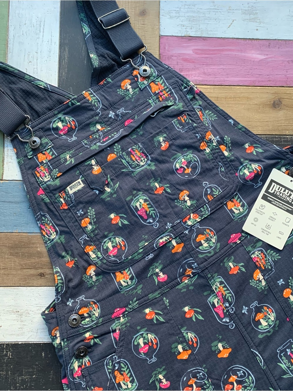 NWT Small x31L Duluth Heirloom Gardening Lined Bibs Overalls  Mushroom Terrarium